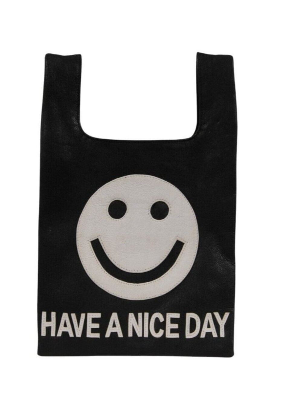 Gelareh Mizrahi Have A Nice Day Smiley Face Wristlet Bag Black Leather Clutch